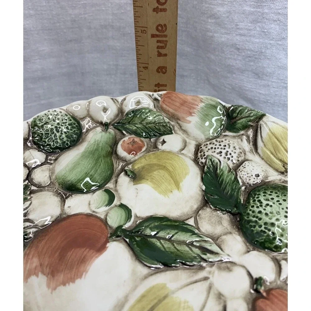 Lefton's Pedestal Dessert Plate Majolica Style Raised Fruit Design 8.5
